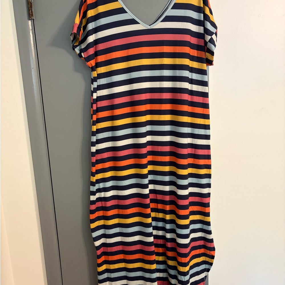 LuLaRoe Striped Top in Navy, Light Blue, Mustard & White